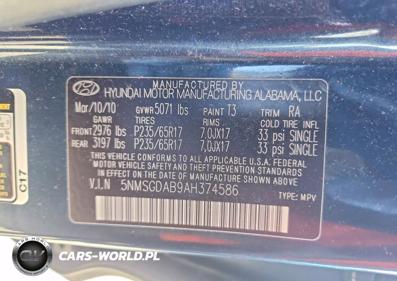 2010 Hyundai Santa Fe Gls VIN:5NMSGDAB9AH374586 - 13