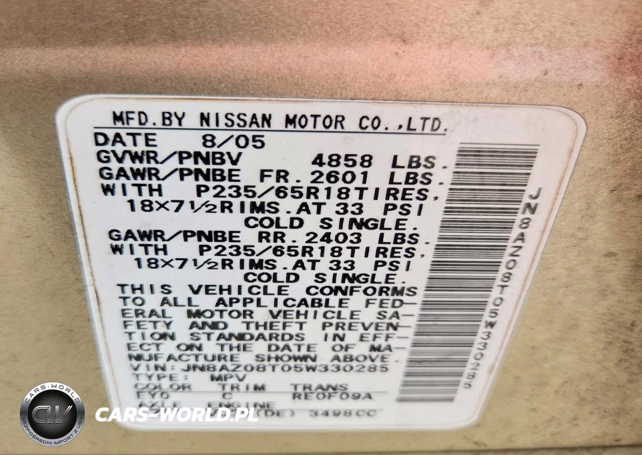 2005 Nissan Murano S VIN:JN8AZ08T05W330285 - 13