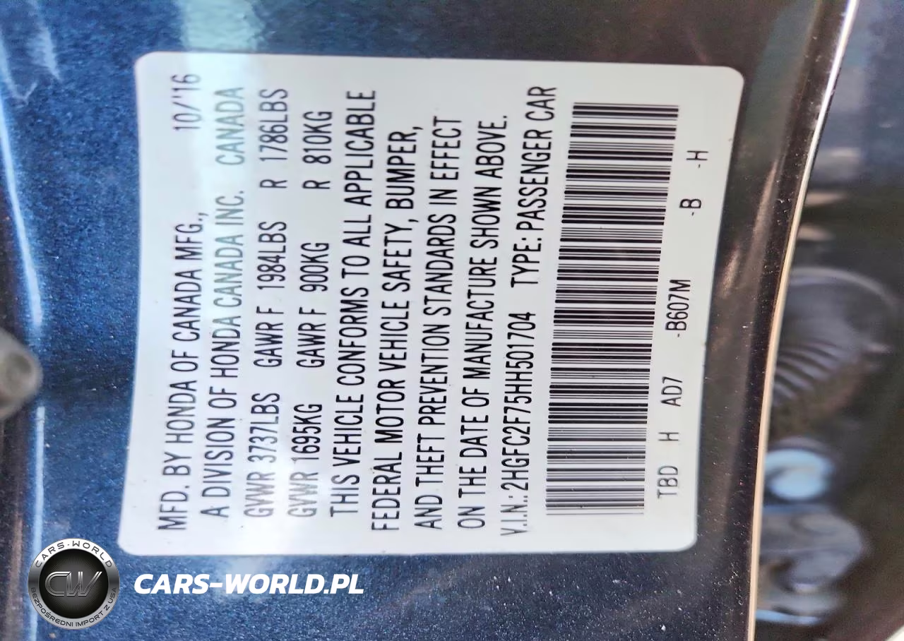 2017 Honda Civic Ex VIN:2HGFC2F75HH501704 - 12