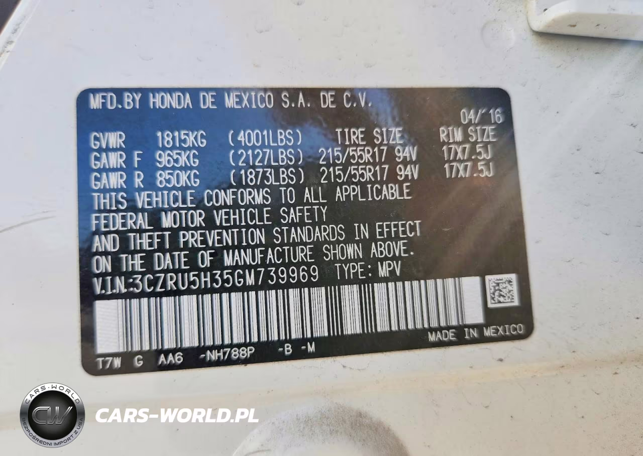 2016 Honda Hr-V Lx VIN:3CZRU5H35GM739969 - 14