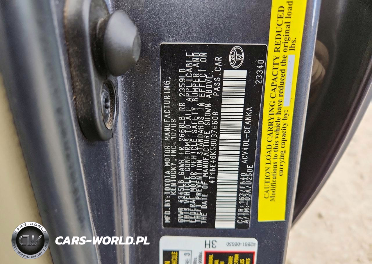 2009 Toyota Camry Le VIN:4T1BE46K59U376608 - 12