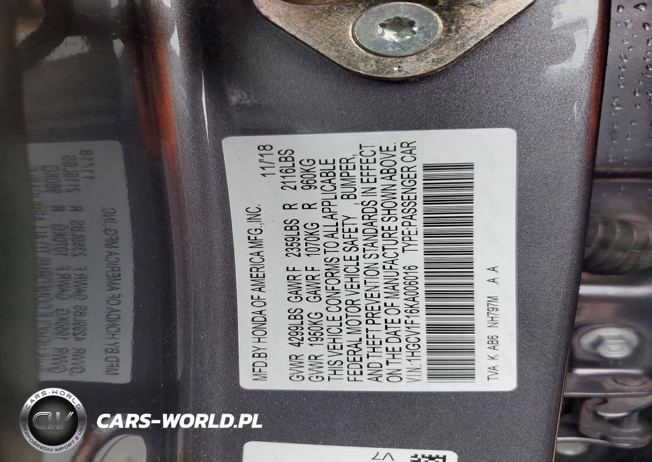 2019 Honda Accord Lx VIN:1HGCV1F16KA006016 - 12