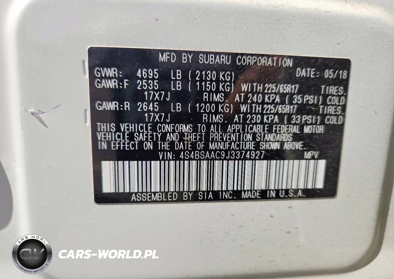 2018 Subaru Outback 2.5I VIN:4S4BSAAC9J3374927 - 13