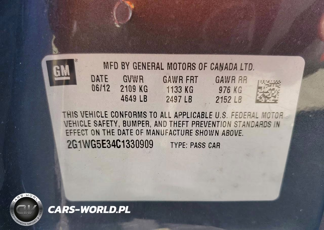 2012 Chevrolet Impala Lt VIN:2G1WG5E34C1330909 - 12