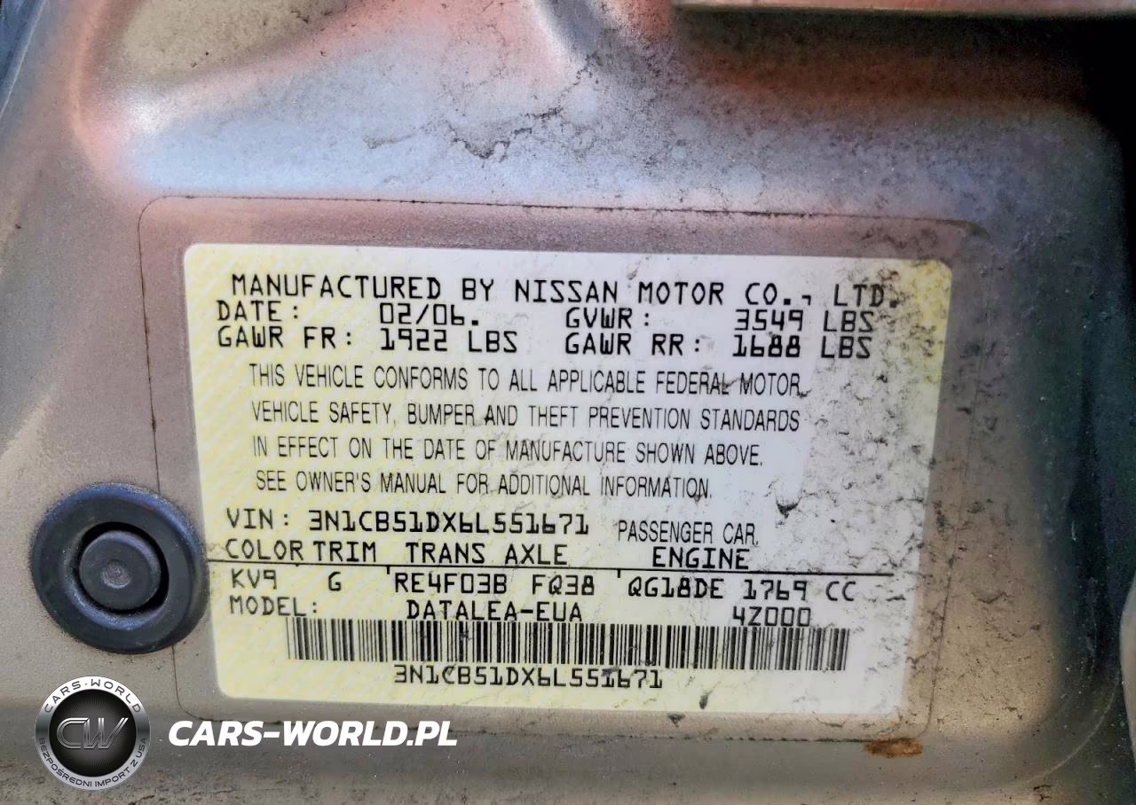 2006 Nissan Sentra VIN:3N1CB51DX6L551671 - 12