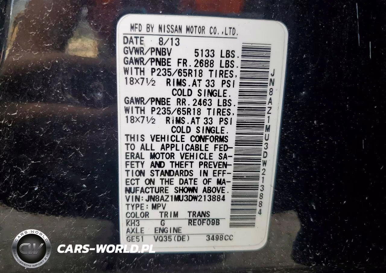2013 Nissan Murano S VIN:JN8AZ1MU3DW213884 - 13