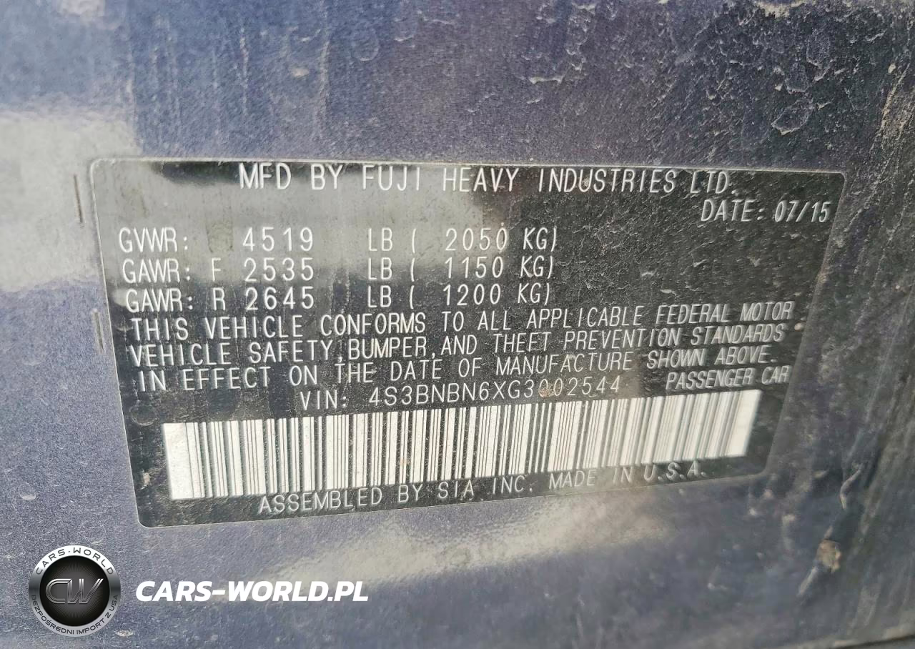 2016 Subaru Legacy 2.5I Limited VIN:4S3BNBN6XG3002544 - 13