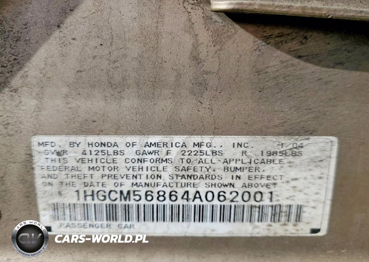 2004 Honda Accord Ex VIN:1HGCM56864A062001 - 12