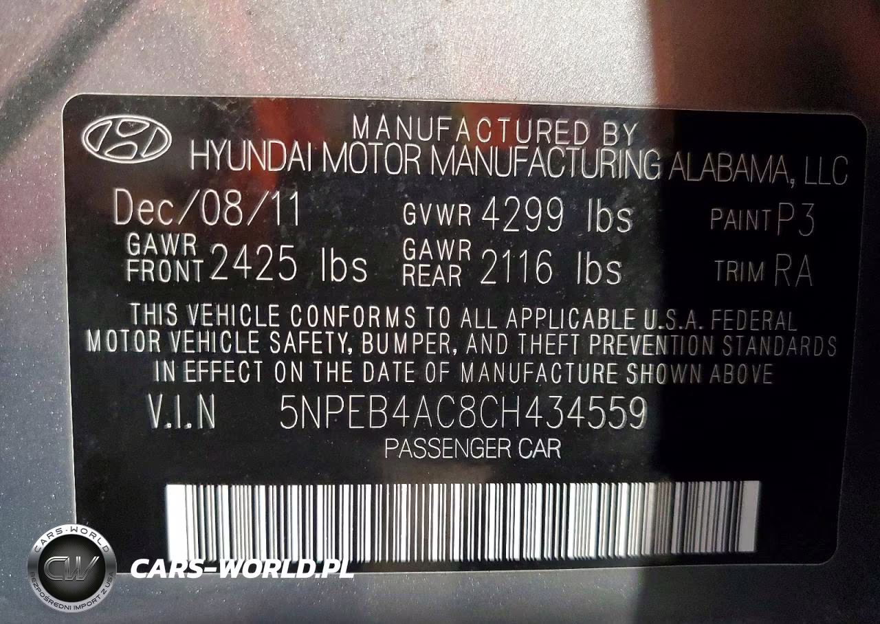 2012 Hyundai Sonata Gls VIN:5NPEB4AC8CH434559 - 12