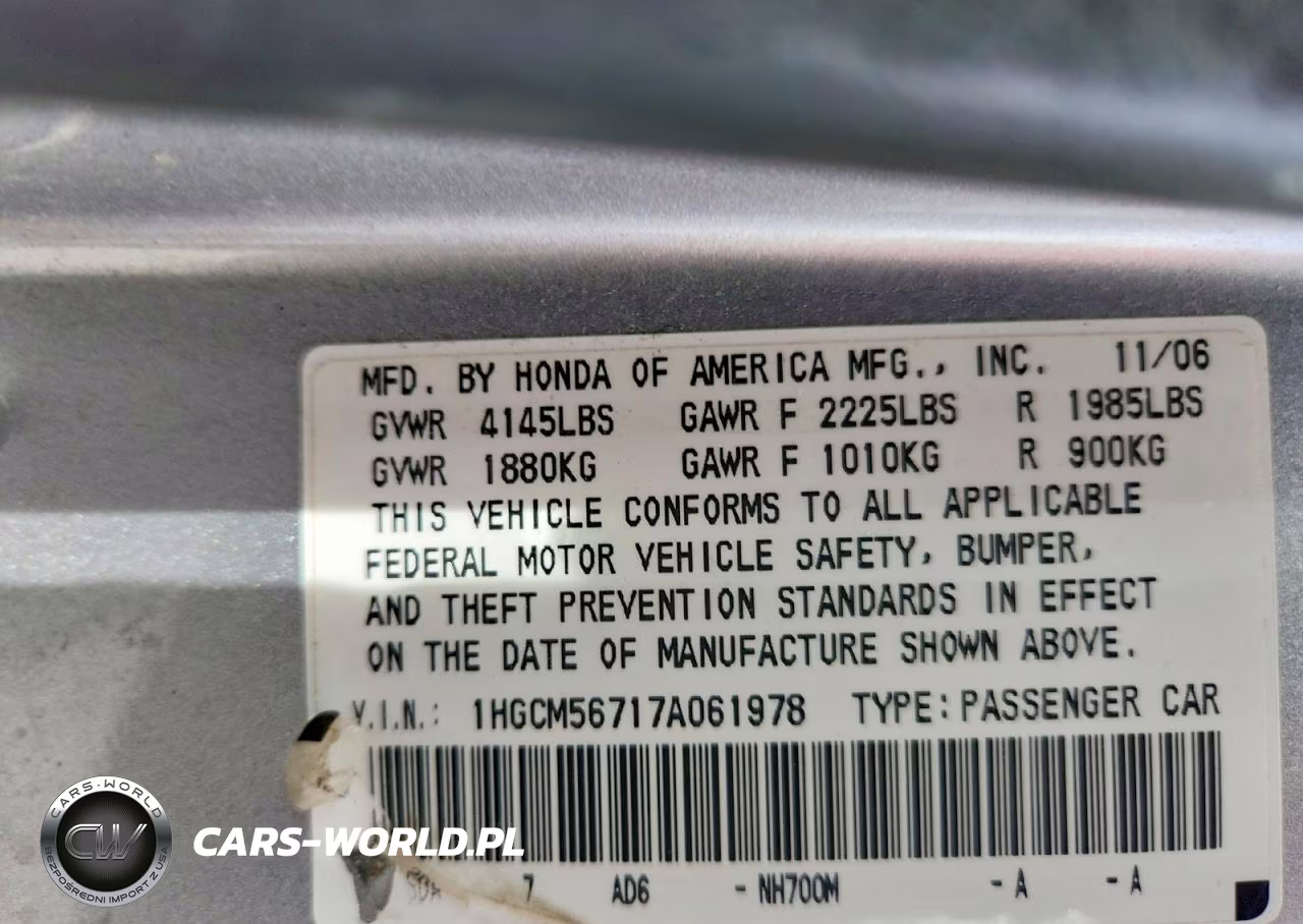 2007 Honda Accord Ex VIN:1HGCM56717A061978 - 12