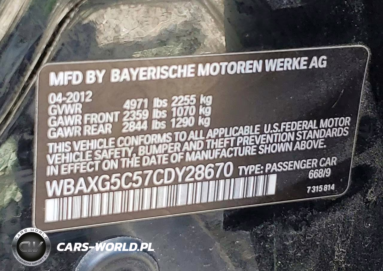 2012 BMW 5 Series VIN:WBAXG5C57CDY28670 - 12