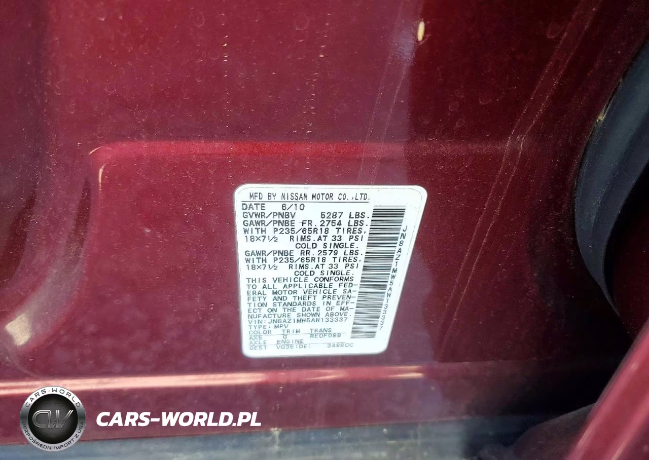 2010 Nissan Murano S VIN:JN8AZ1MW5AW133337 - 13