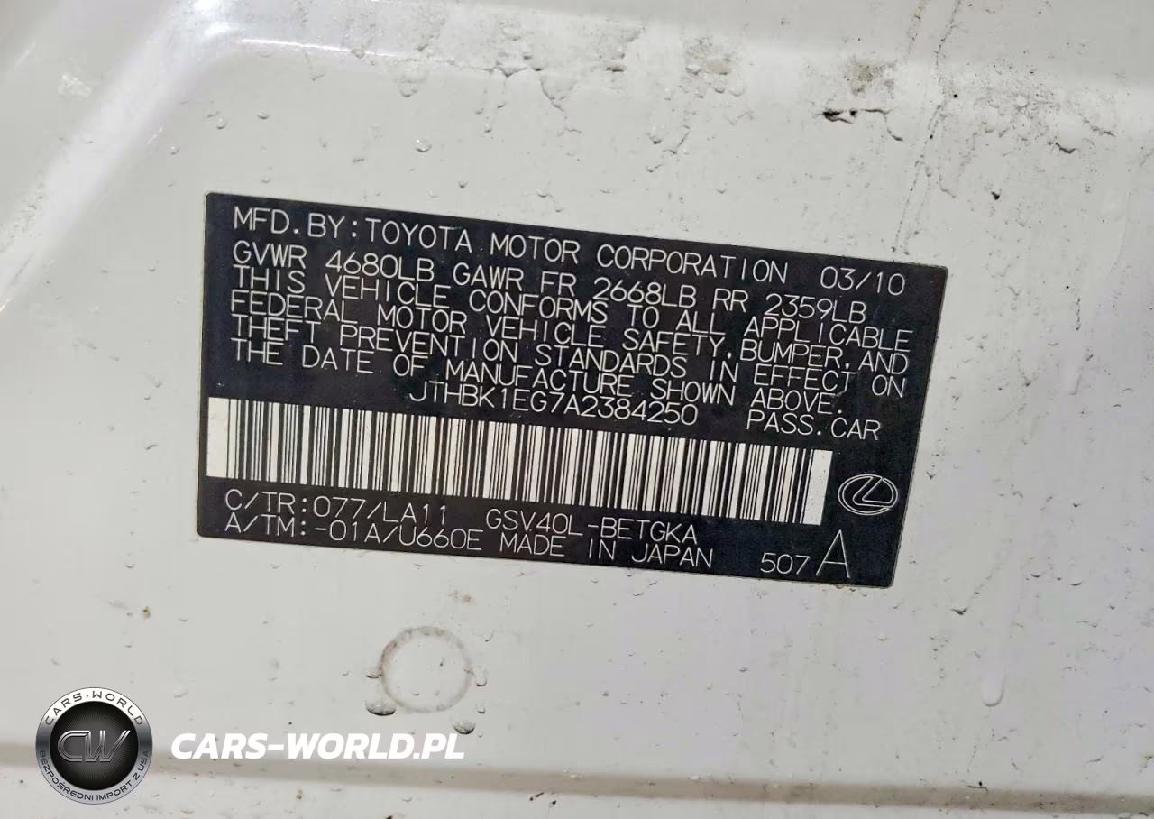 2010 Lexus Es 350 VIN:JTHBK1EG7A2384250 - 12