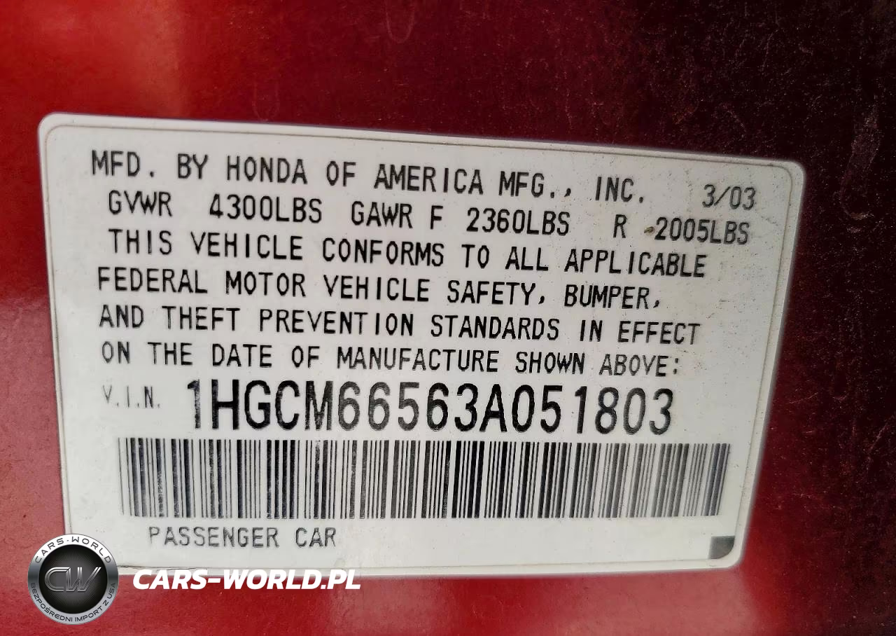 2003 Honda Accord Ex VIN:1HGCM66563A051803 - 12