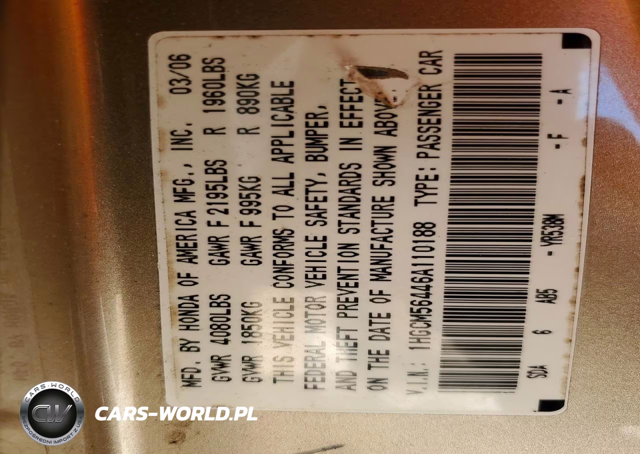 2006 Honda Accord Lx VIN:1HGCM56446A110188 - 12