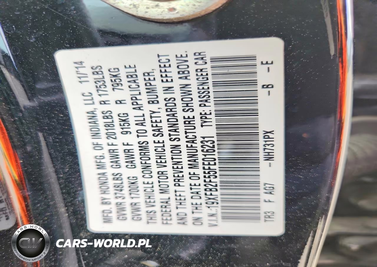 2015 Honda Civic Lx VIN:19XFB2F55FE016231 - 12