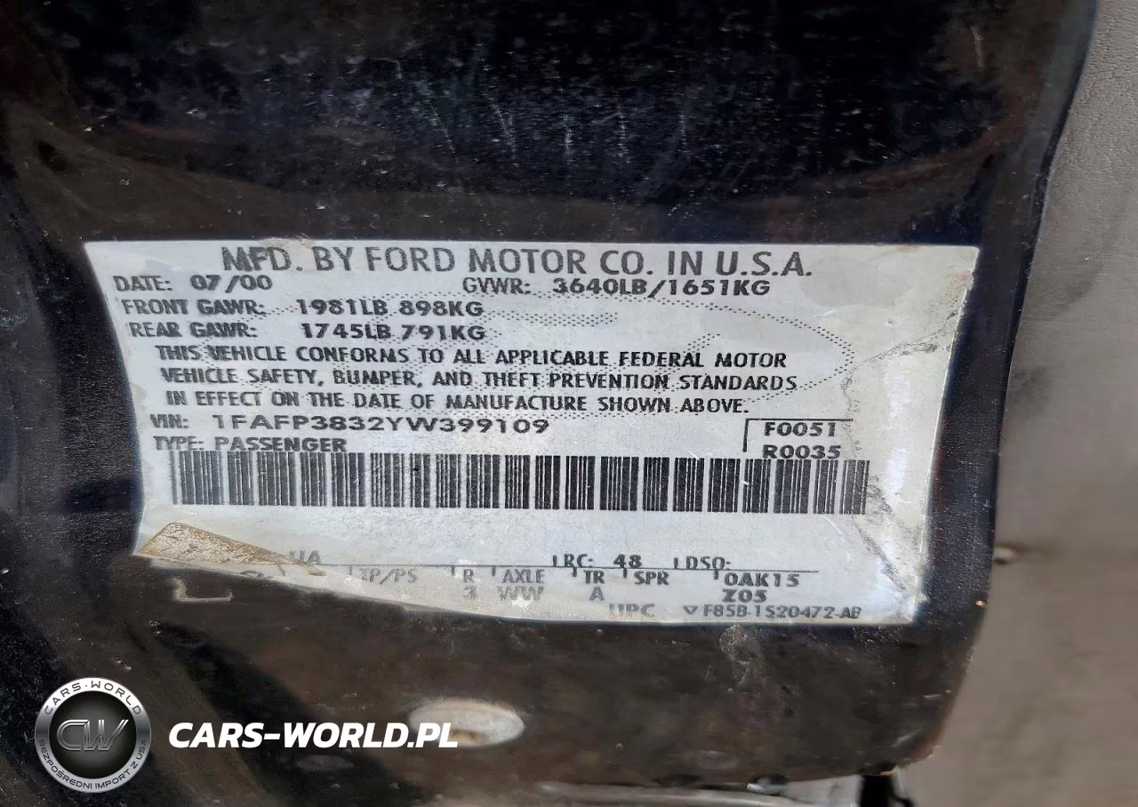 2000 Ford Focus Zts VIN:1FAFP3832YW399109 - 12