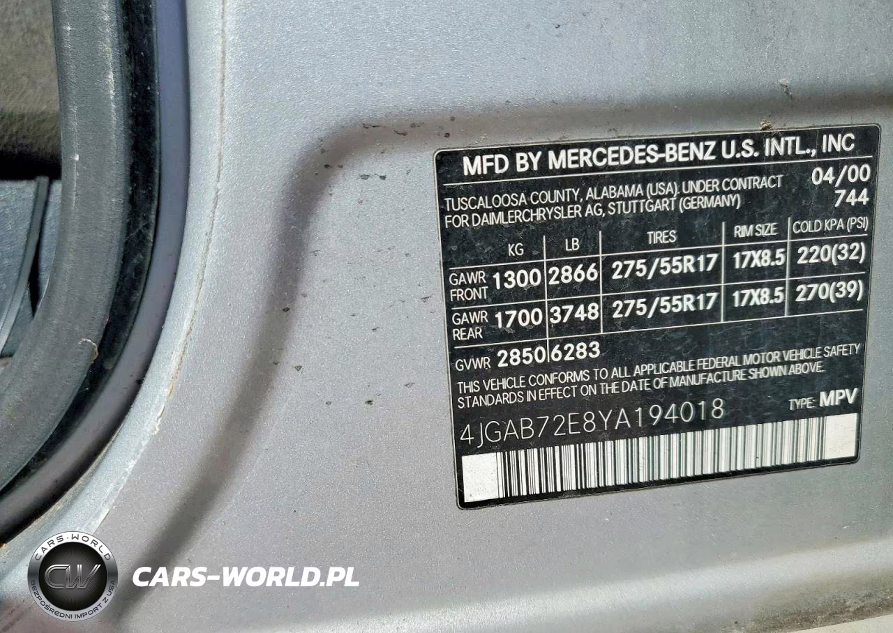 2000 Mercedes-Benz Ml 430 VIN:4JGAB72E8YA194018 - 13