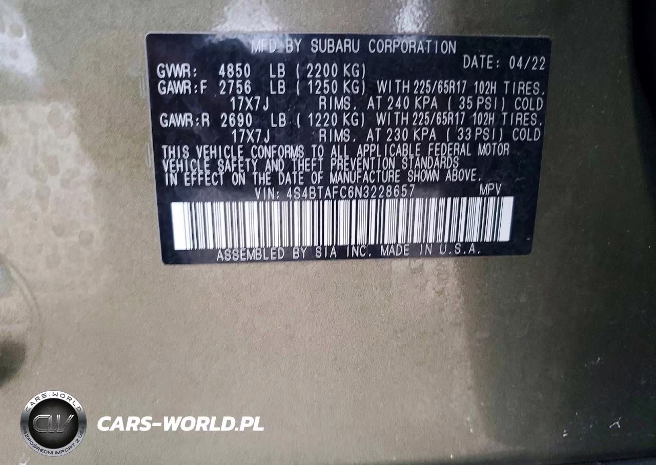 2022 Subaru Outback Premium VIN:4S4BTAFC6N3228657 - 12