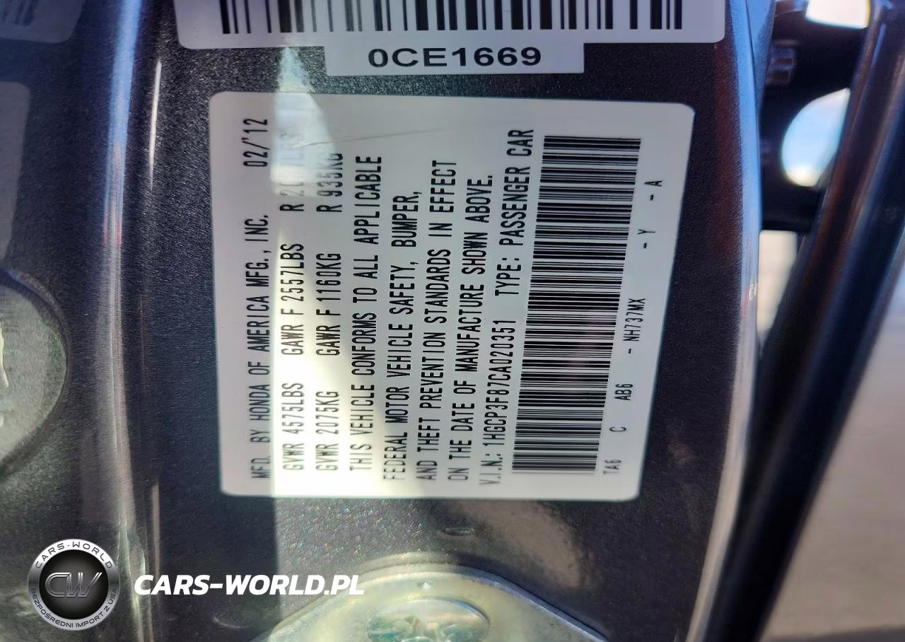2012 Honda Accord Exl VIN:1HGCP3F87CA020351 - 12