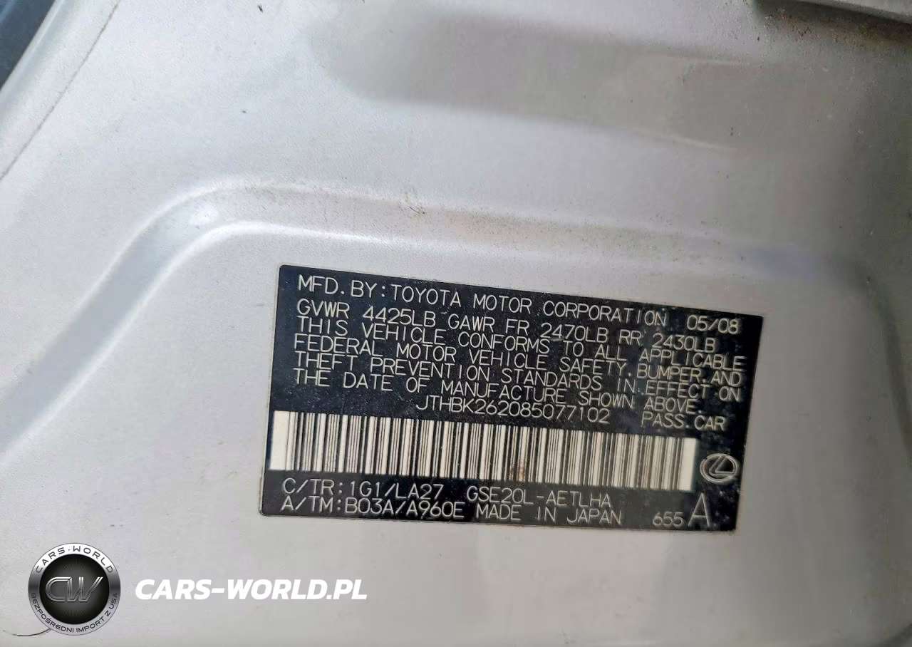 2008 Lexus Is 250 VIN:JTHBK262085077102 - 12
