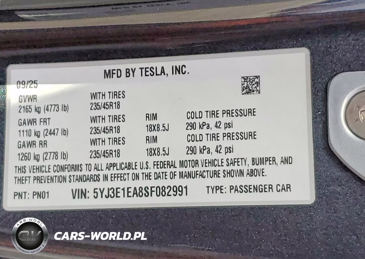 2025 Tesla Model 3 VIN:5YJ3E1EA8SF082991 - 13