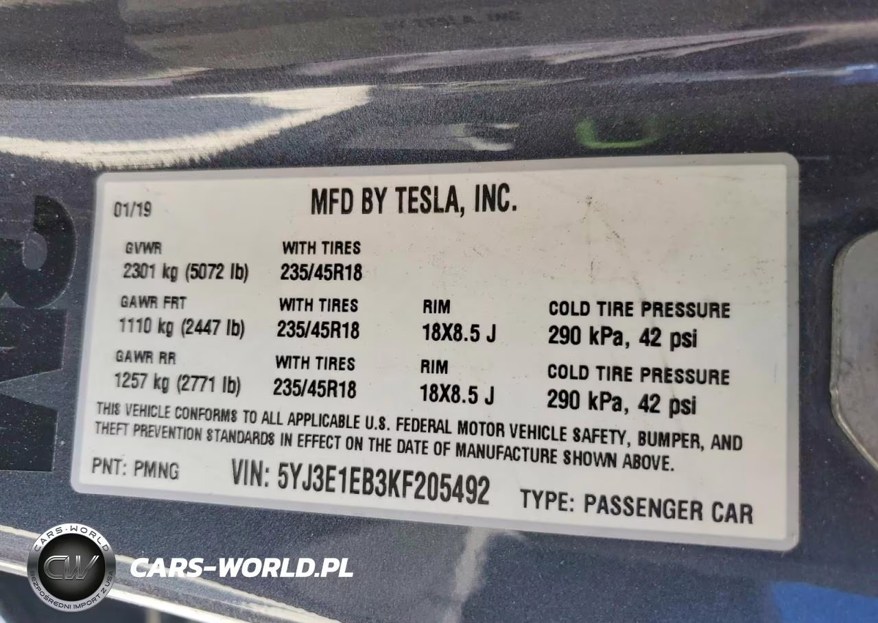 2019 Tesla Model 3 VIN:5YJ3E1EB3KF205492 - 12