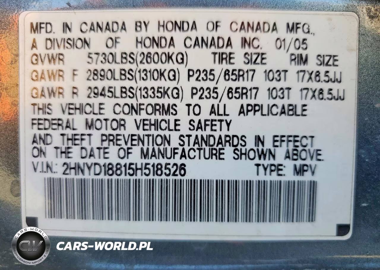 2005 Acura Mdx Touring VIN:2HNYD18815H518526 - 14