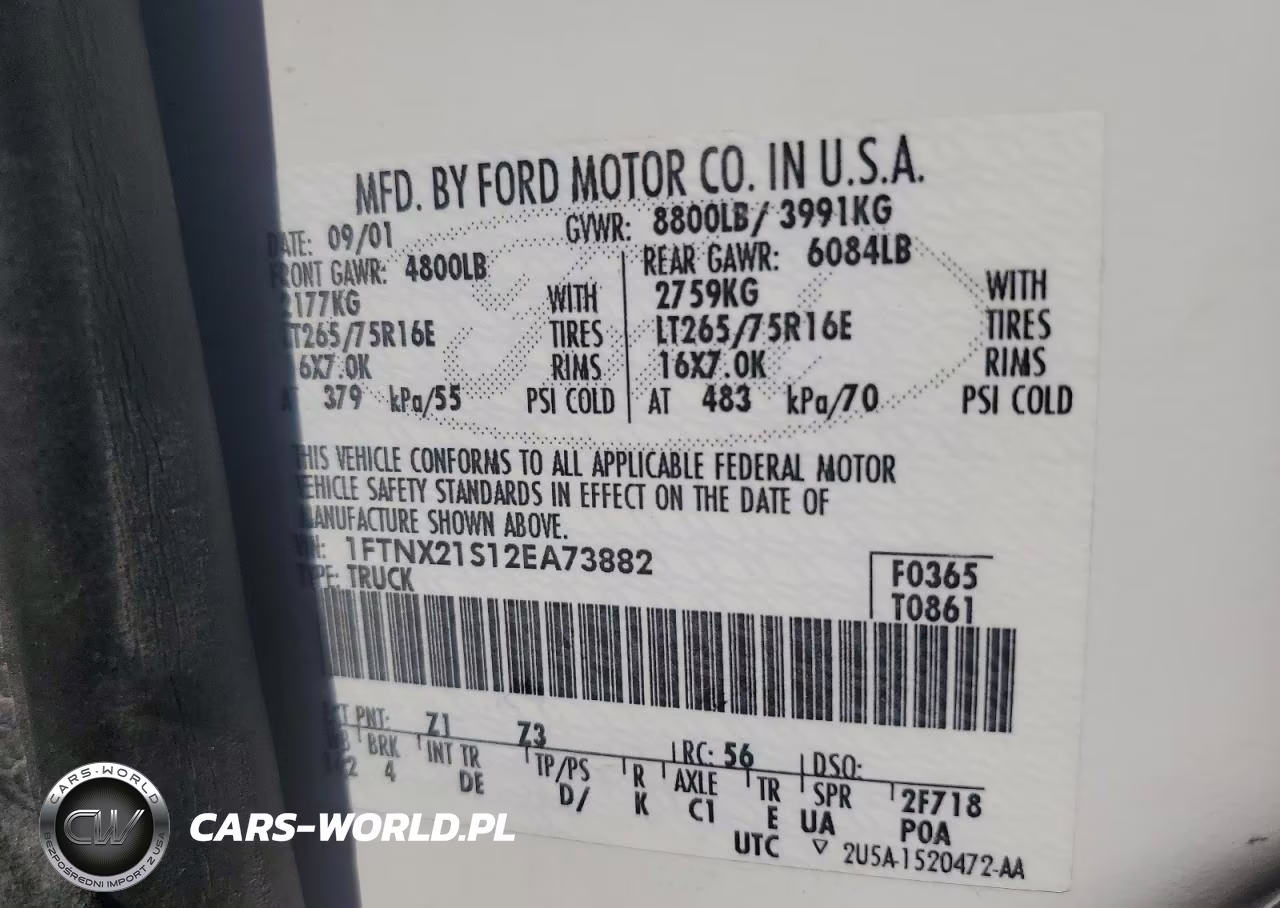 2002 Ford F250 Super Duty VIN:1FTNX21S12EA73882 - 12