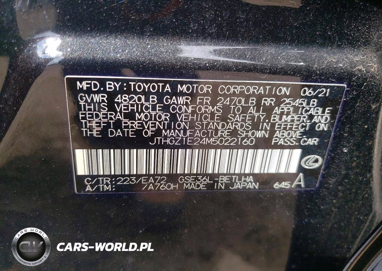 2021 Lexus Is 350 F Sport VIN:JTHGZ1E24M5022160 - 12