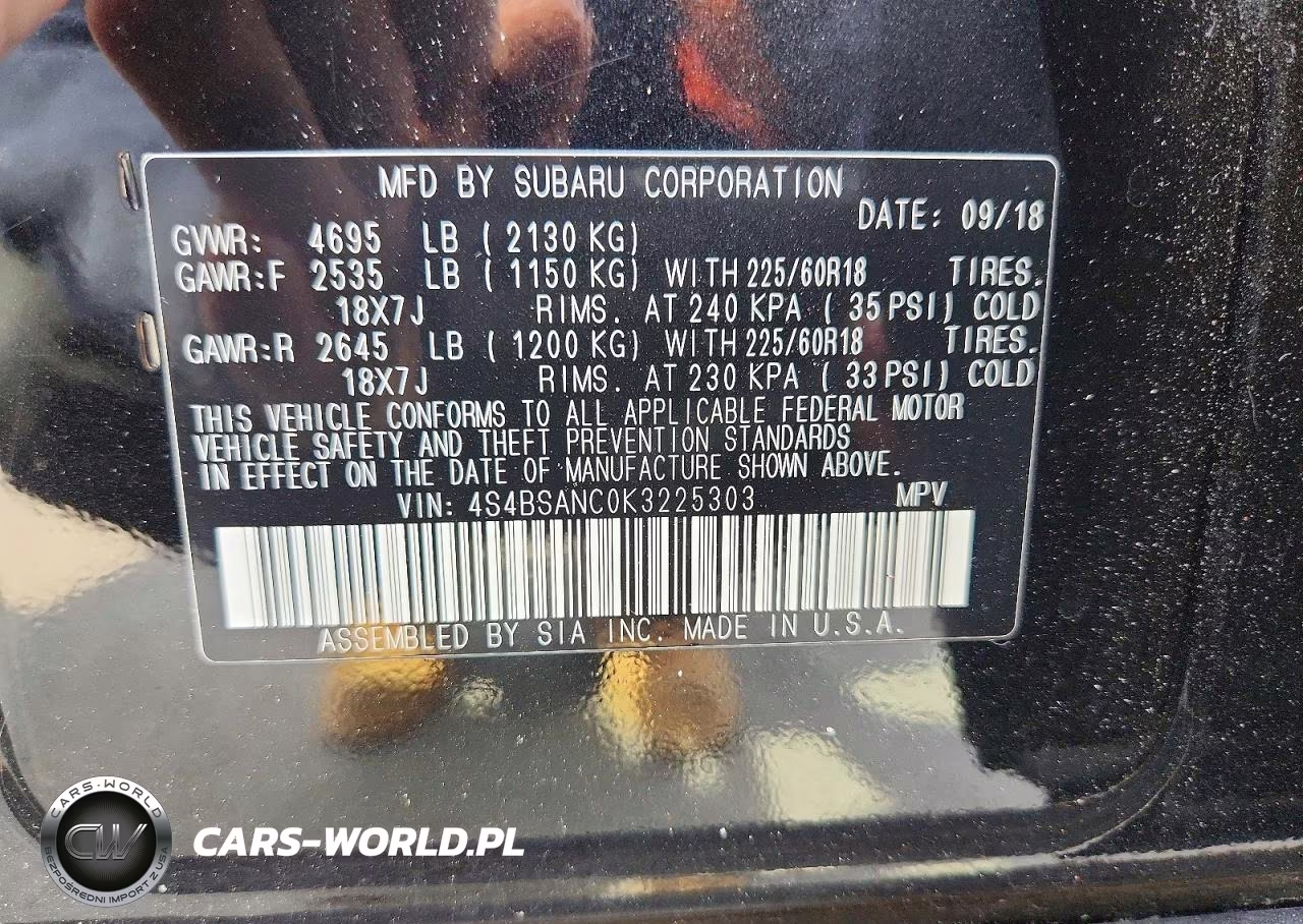 2019 Subaru Outback 2.5I Limited VIN:4S4BSANC0K3225303 - 13