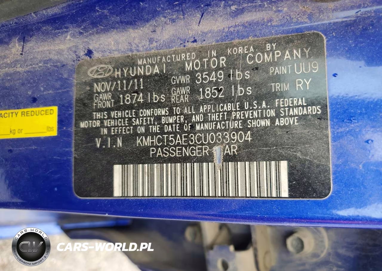 2012 Hyundai Accent Gs VIN:KMHCT5AE3CU033904 - 12