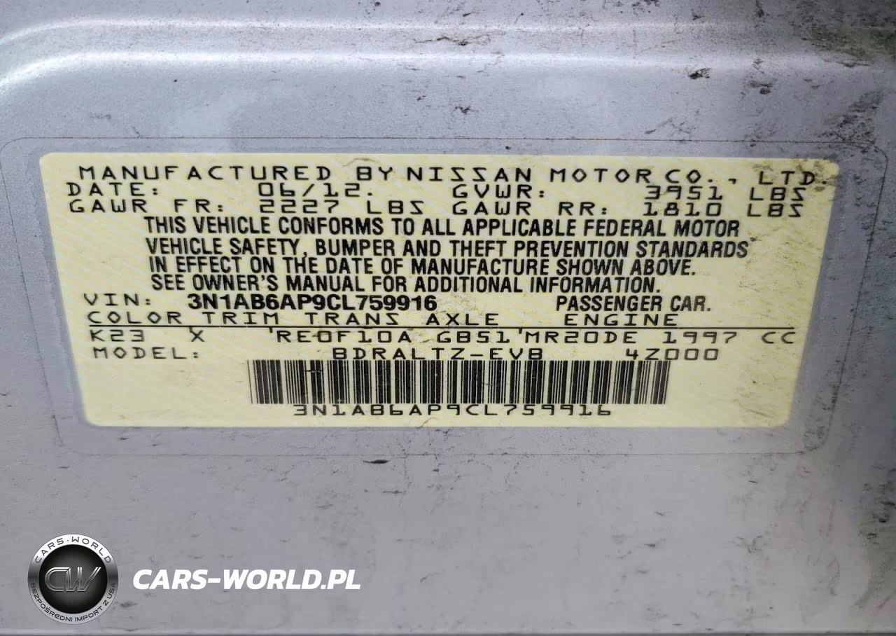 2012 Nissan Sentra 2.0 VIN:3N1AB6AP9CL759916 - 12