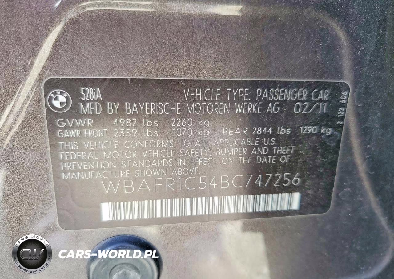 2011 BMW 528 I VIN:WBAFR1C54BC747256 - 12