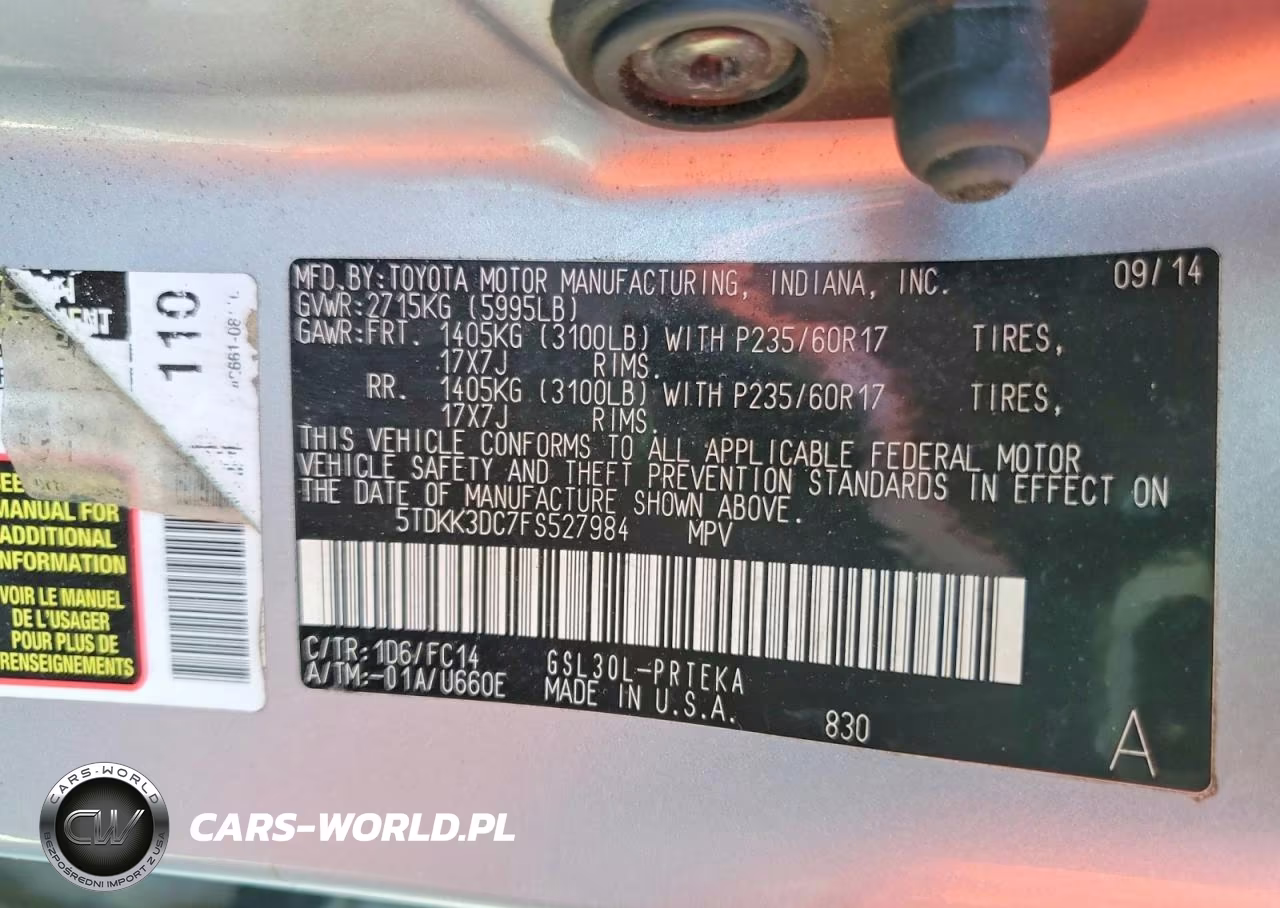 2015 Toyota Sienna Le VIN:5TDKK3DC7FS527984 - 14