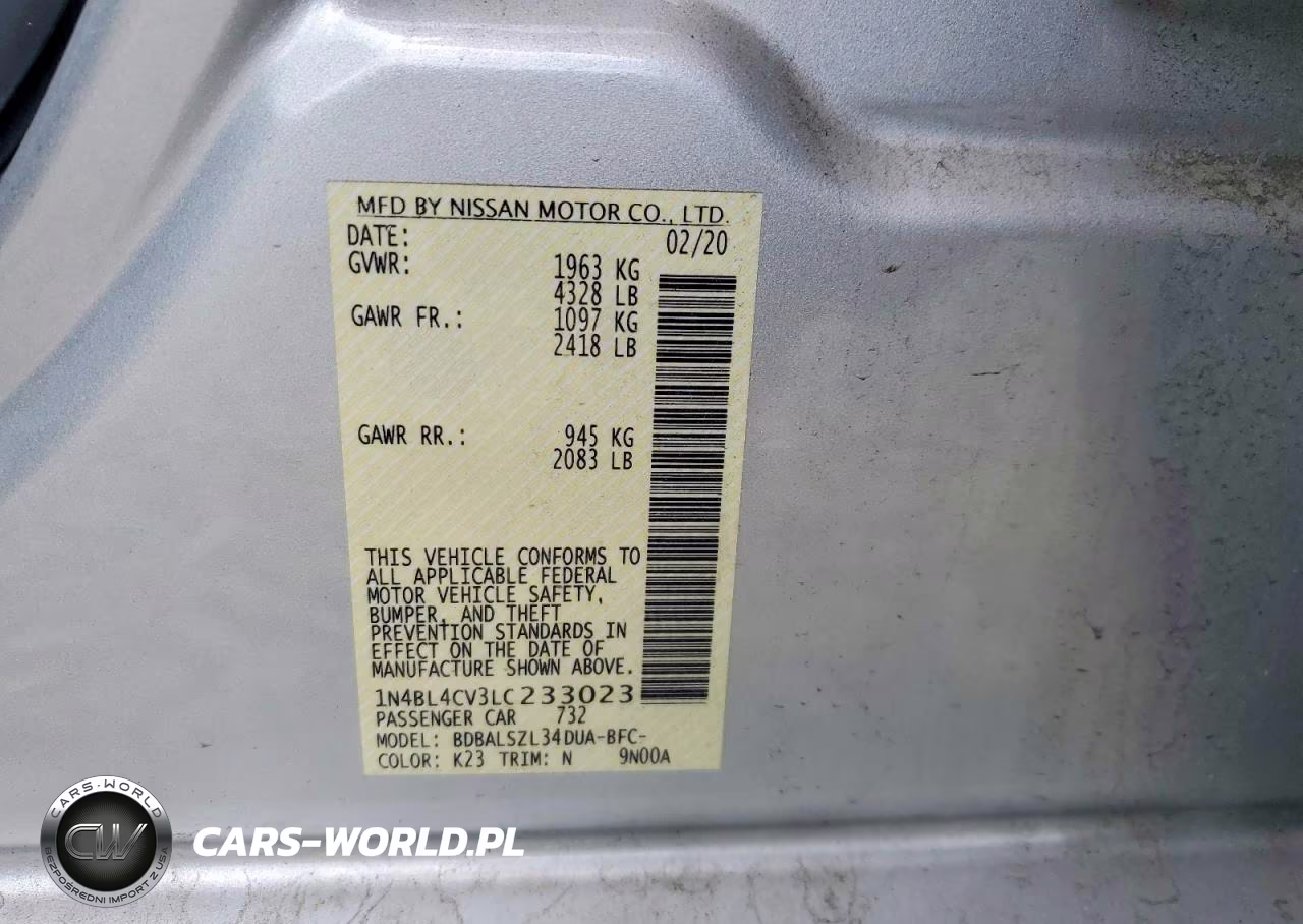 2020 Nissan Altima Sr VIN:1N4BL4CV3LC233023 - 12