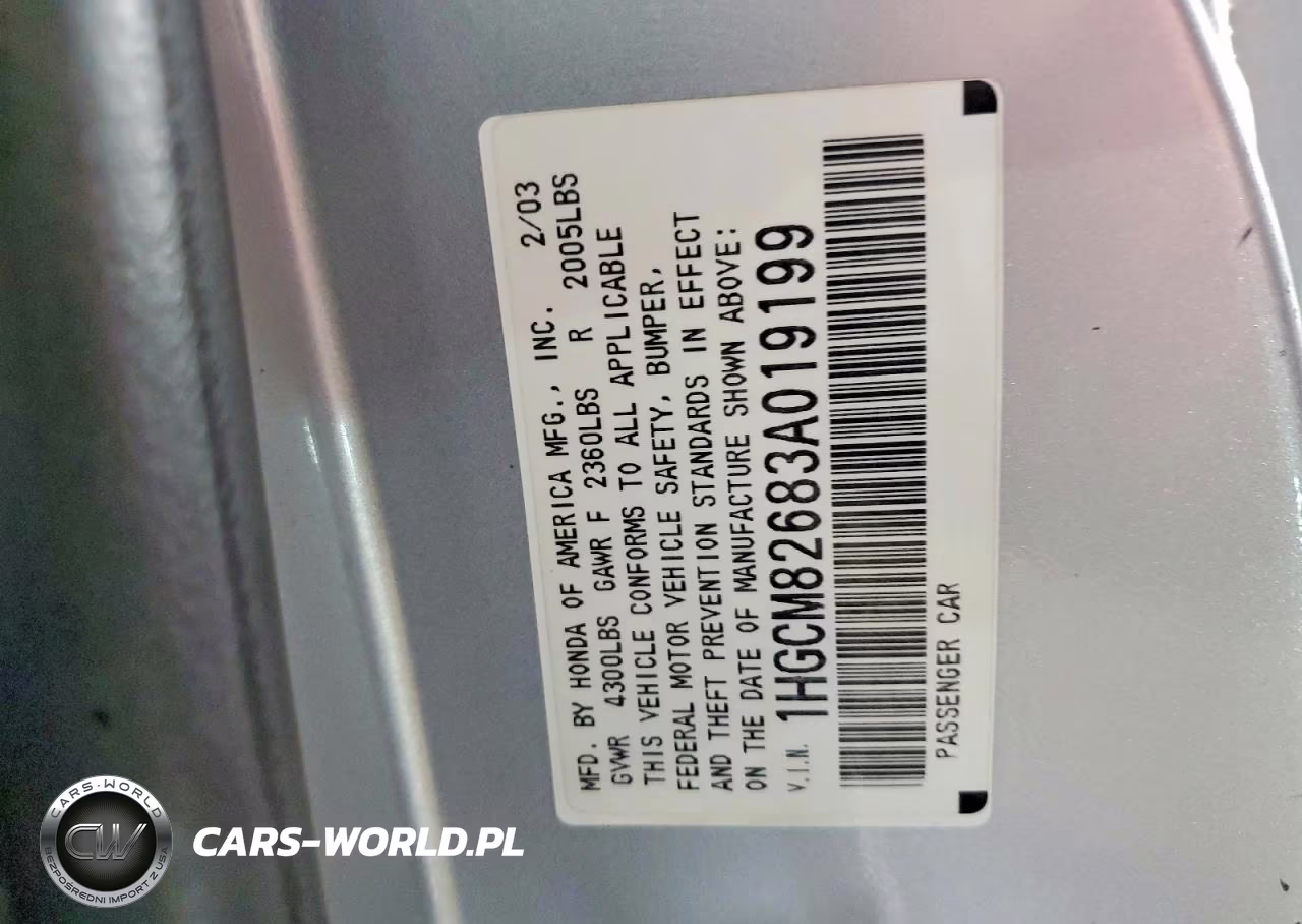 2003 Honda Accord Ex VIN:1HGCM82683A019199 - 12