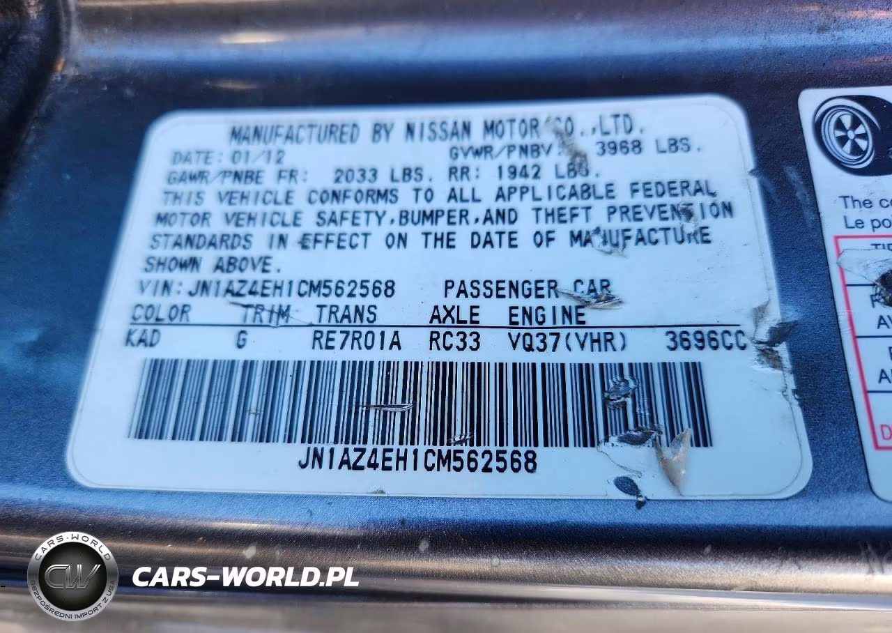 2012 Nissan 370Z Base VIN:JN1AZ4EH1CM562568 - 12