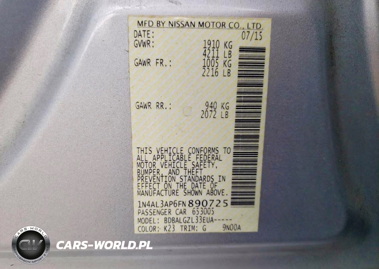 2015 Nissan Altima 2.5 VIN:1N4AL3AP6FN890725 - 12