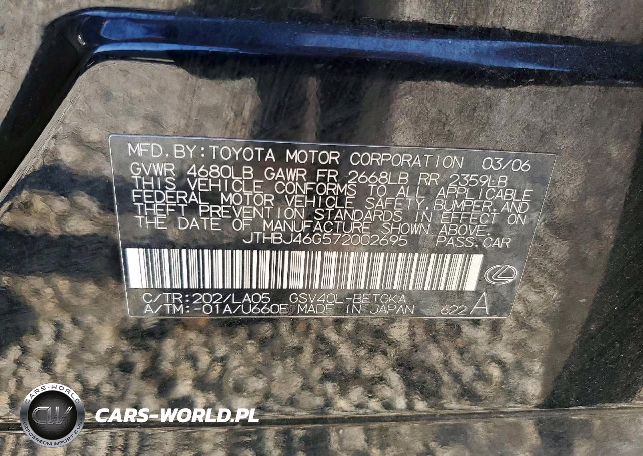 2007 Lexus Es 350 VIN:JTHBJ46G572002695 - 12