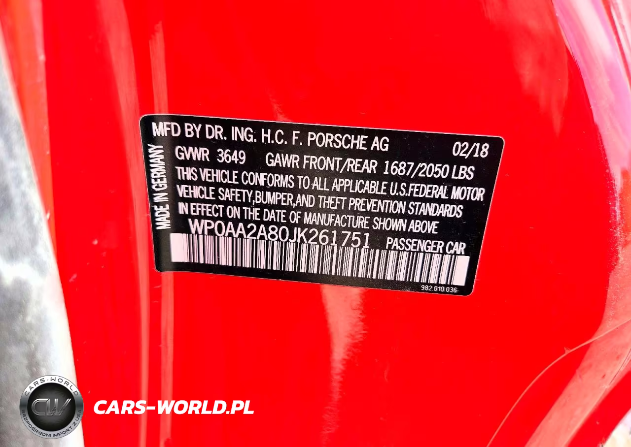 2018 Porsche Cayman VIN:WP0AA2A80JK261751 - 12