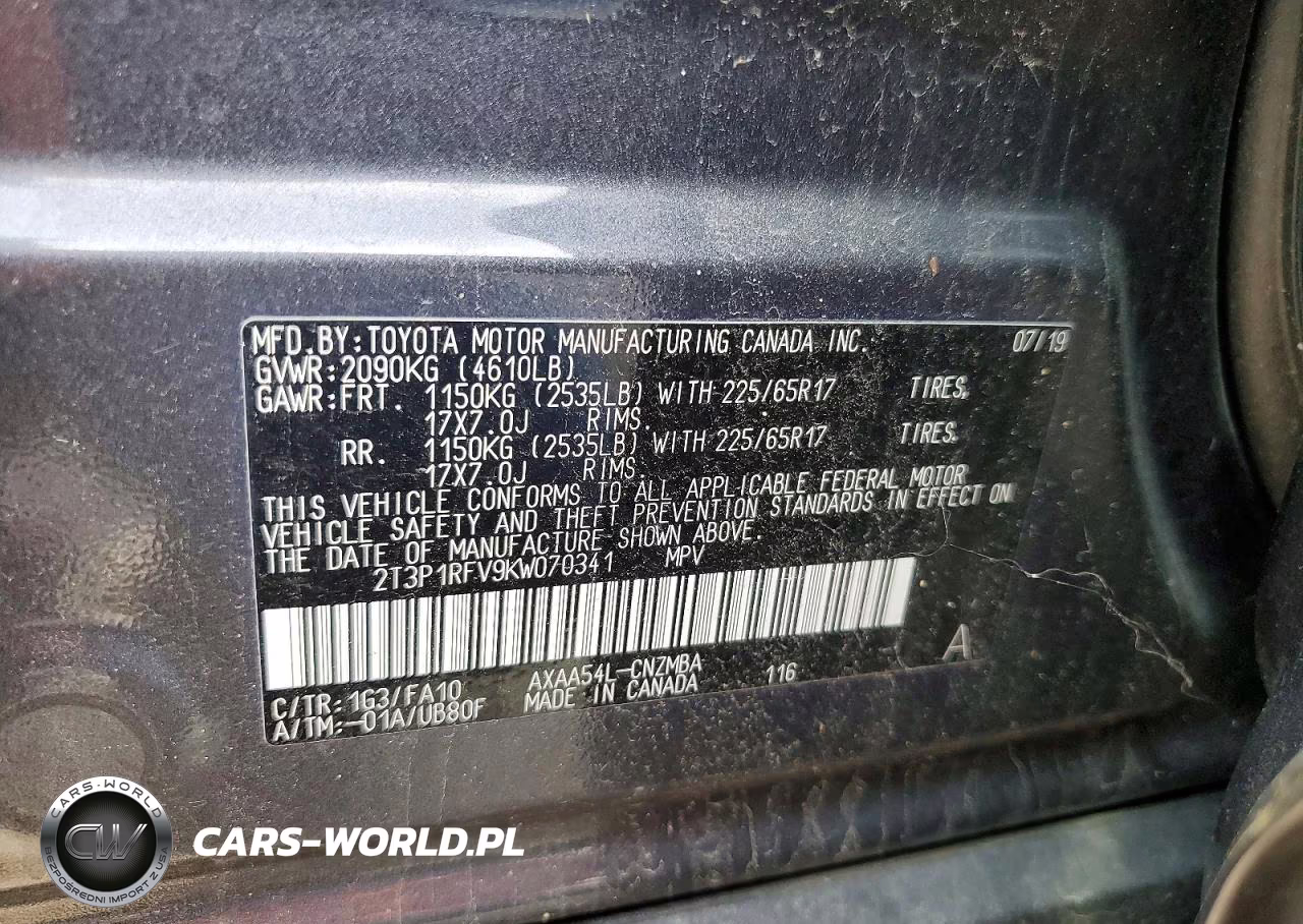 2019 Toyota Rav4 Xle VIN:2T3P1RFV9KW070341 - 14