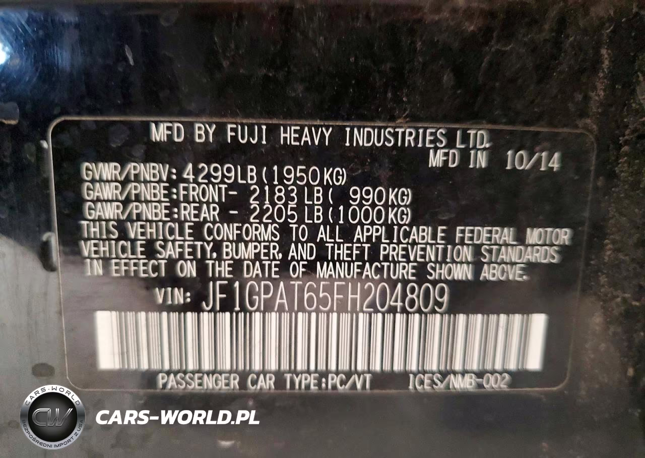 2015 Subaru Impreza Sport VIN:JF1GPAT65FH204809 - 12