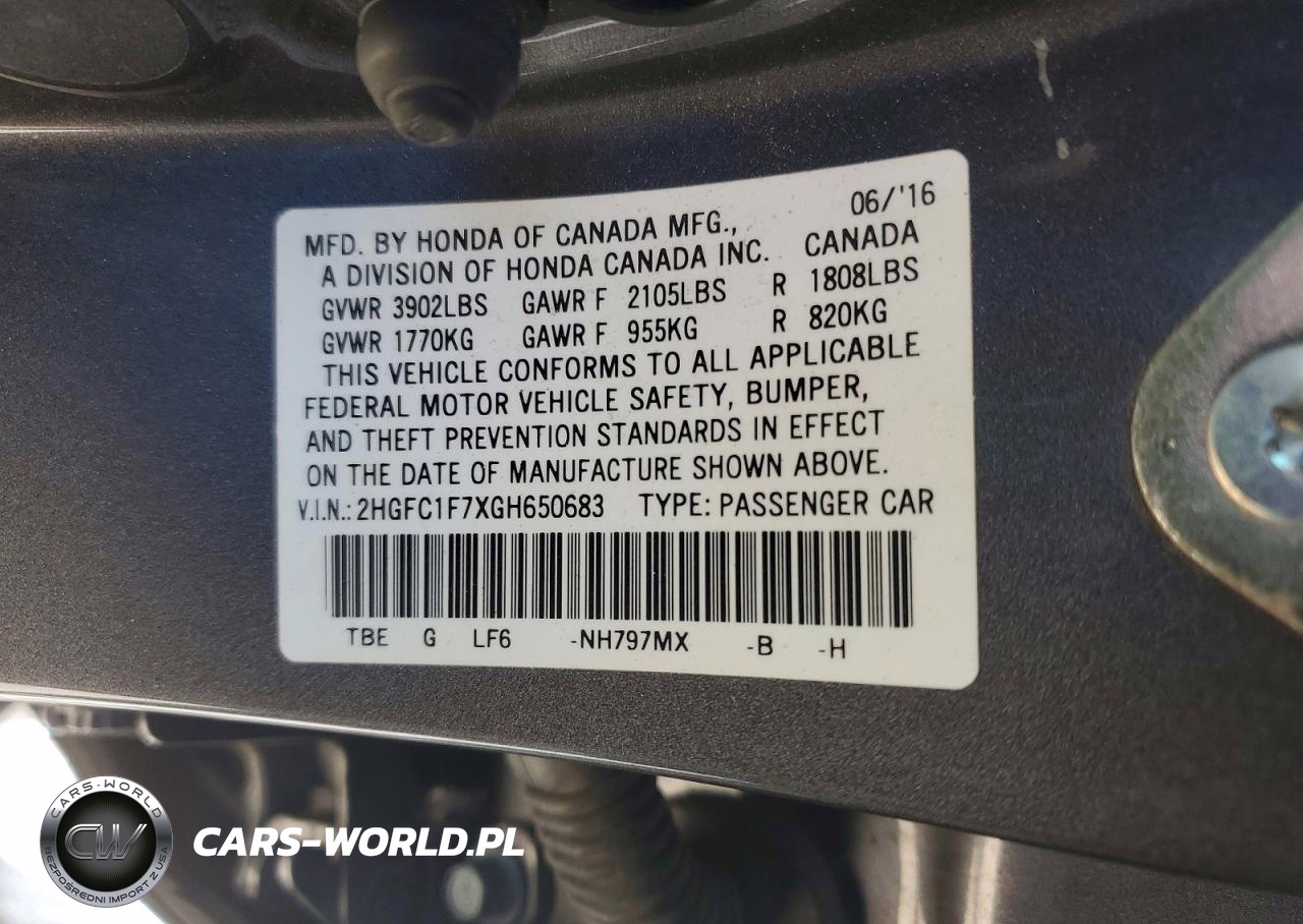 2016 Honda Civic Exl VIN:2HGFC1F7XGH650683 - 12