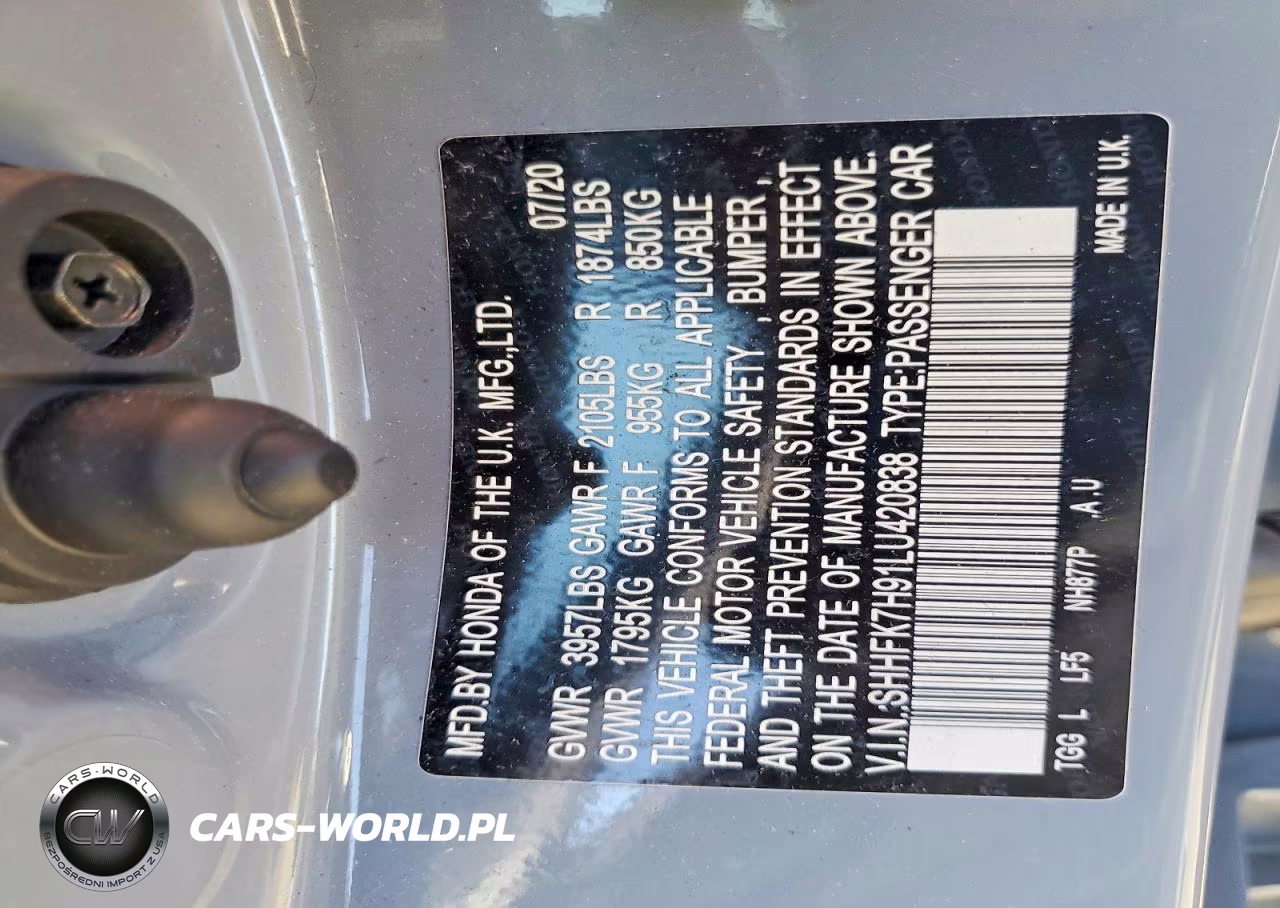 2020 Honda Civic Sport Touring VIN:SHHFK7H91LU420838 - 12