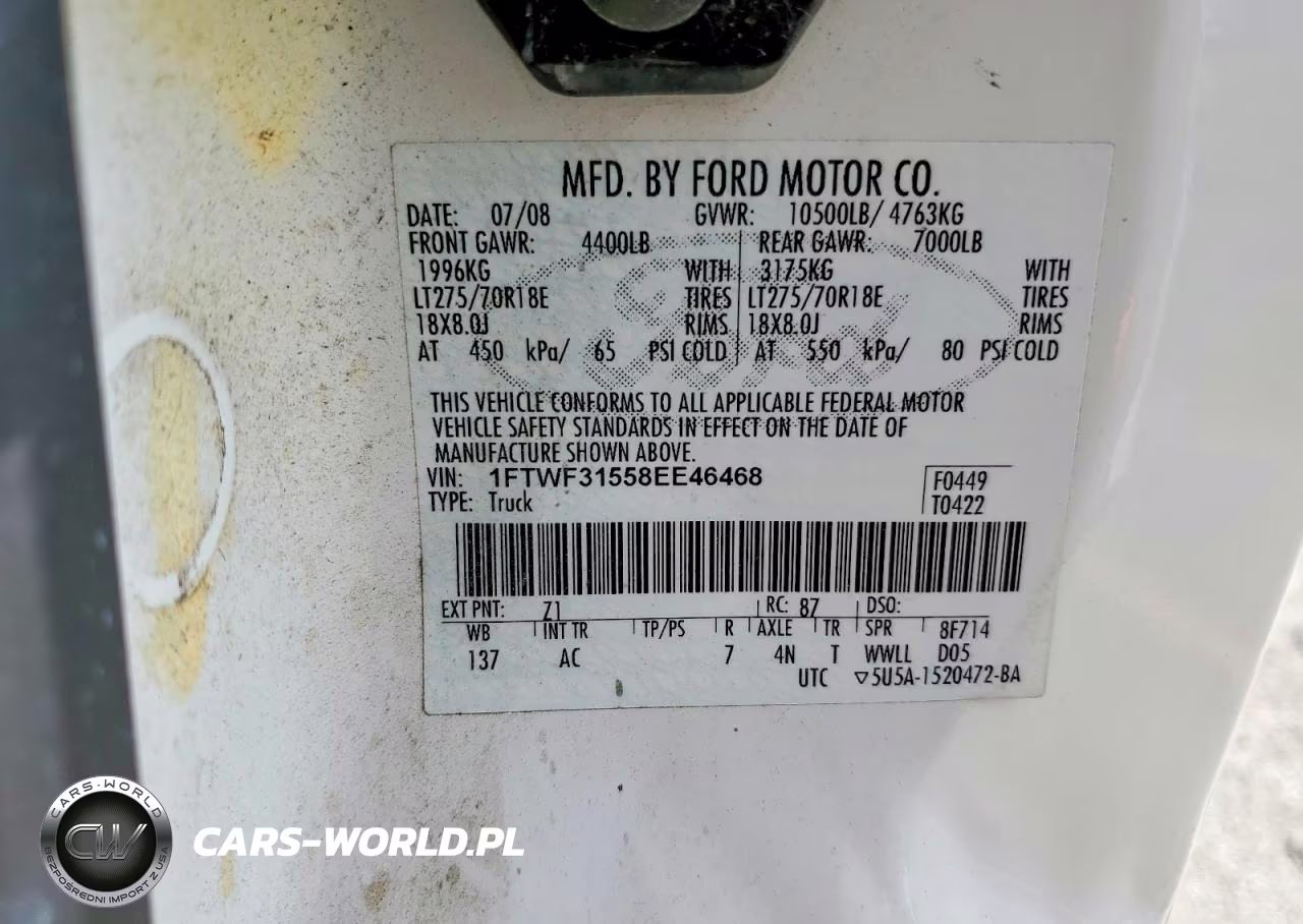 2008 Ford F350 Srw Super Duty VIN:1FTWF31558EE46468 - 12