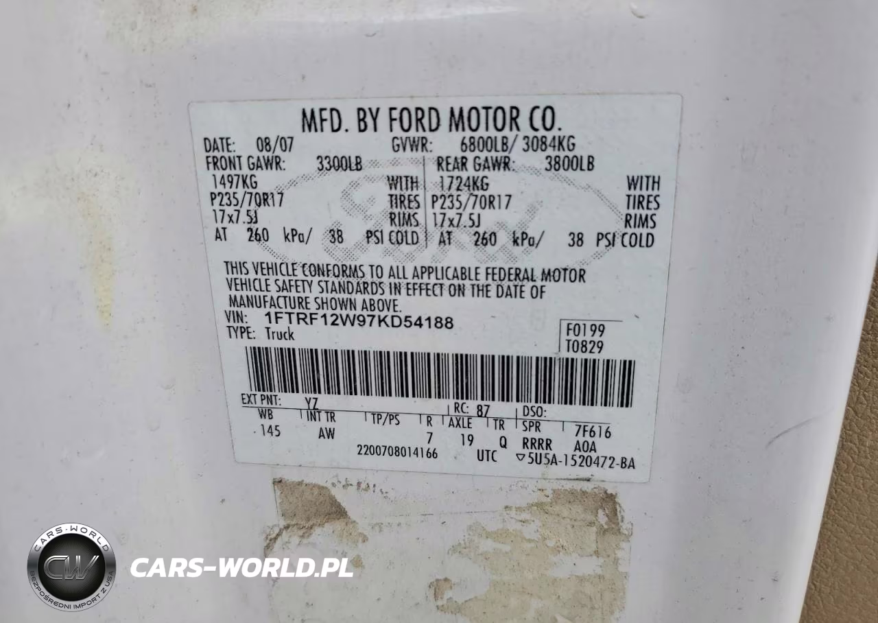 2007 Ford F150 VIN:1FTRF12W97KD54188 - 12