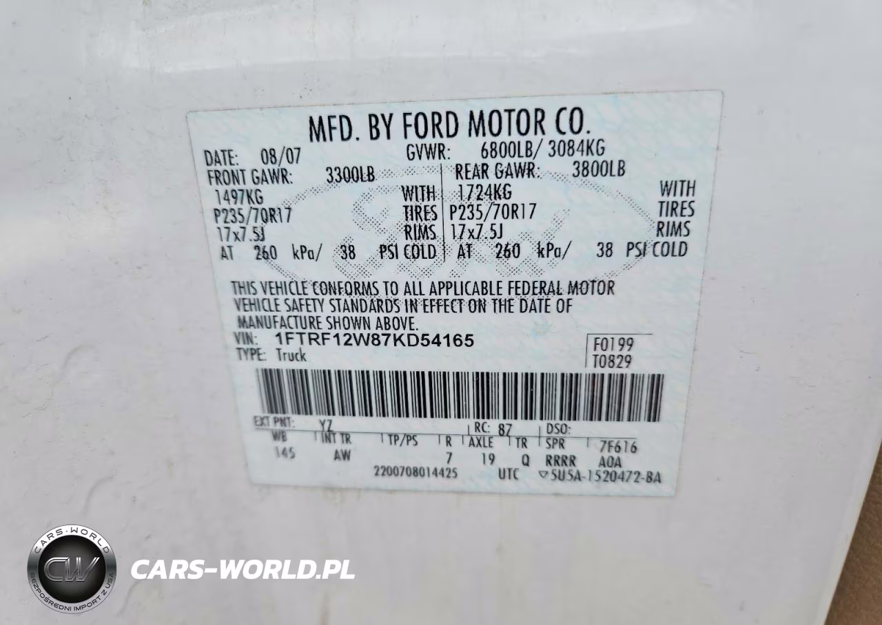 2007 Ford F150 VIN:1FTRF12W87KD54165 - 12