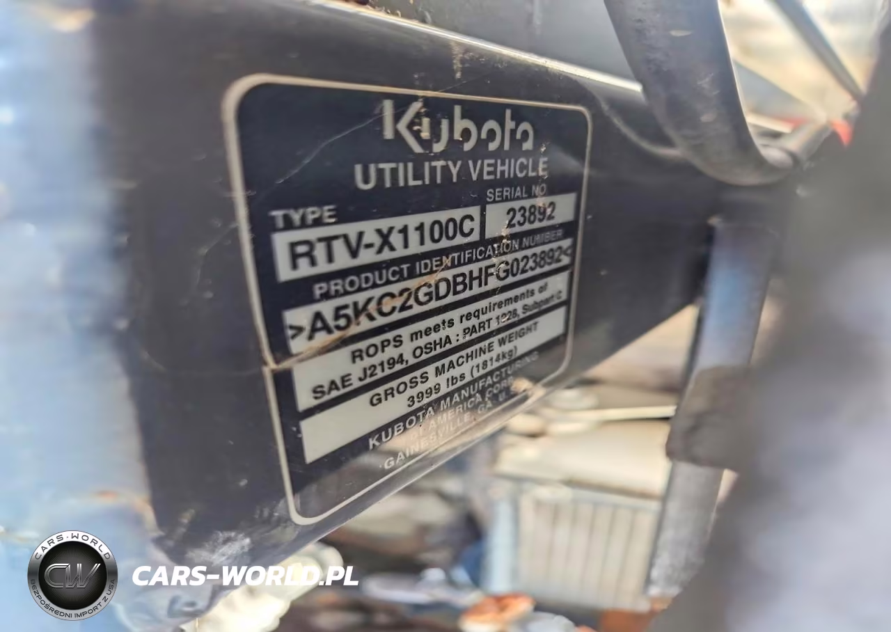 2015 Kubota Ttx Utility Vehicle VIN:A5KC2GDBHFG023892 - 10