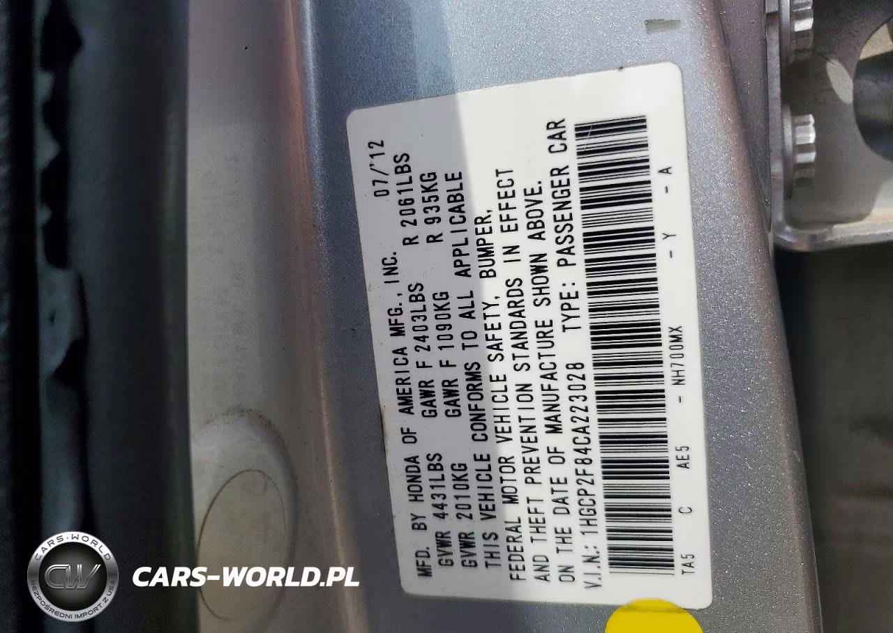 2012 Honda Accord Exl VIN:1HGCP2F84CA223028 - 12